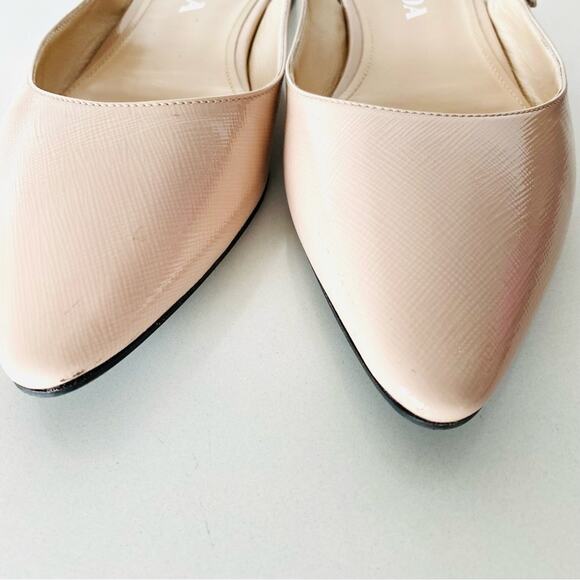 PRADA Nude Cream Beige Patent Leather Strap Pointed Toe Flats Slip On Slides 38 - Picture 15 of 16